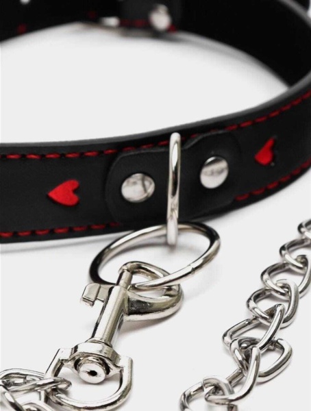 Ошейник с узором из сердец с поводком